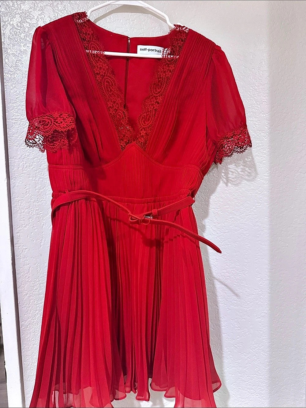 Self Portrait Lace Detail Maxi Dress in Red Size 10 Like New